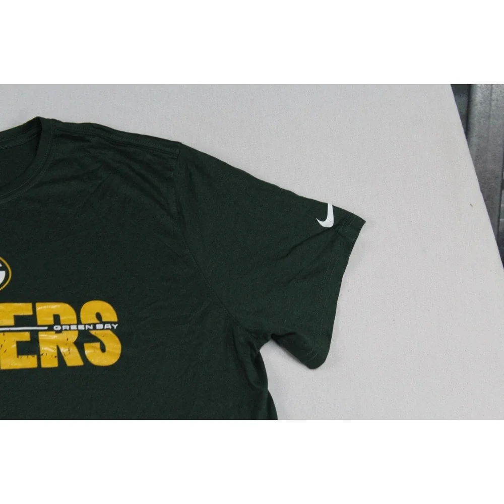 Nike Tee Men Green Shirt Green Bay Packers Spell Out NFL Casual Dri Fit Size XXL